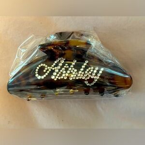 Tortoiseshell Hair Claw Clip With Ashley Personalized Rhinestone Name Detailing